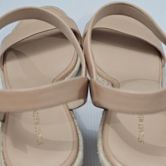 NEW Stuart Weitzman Teddi Wedge Women 10.5 Tan Leather Espadrille Sandal Beige - Picture 10 of 13